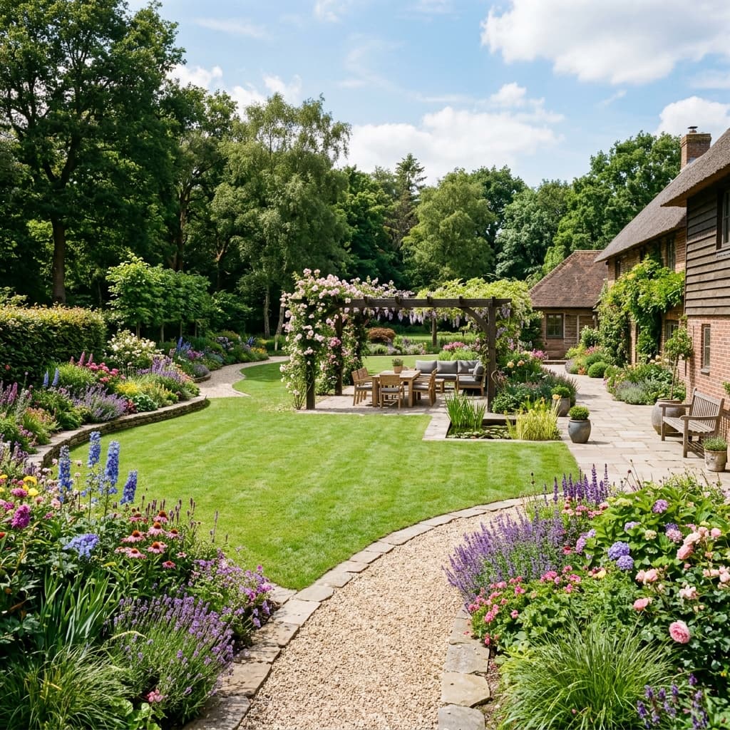 Ruime landelijke tuin met natuurlijke beplanting